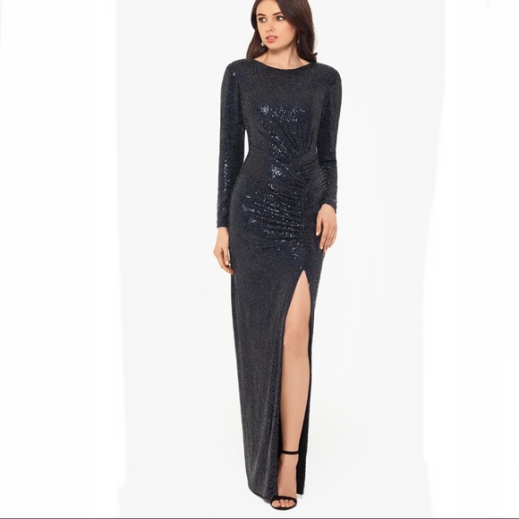 Xscape Kyhle Back Cutout Long Sleeve Gown - Picture 16 of 16